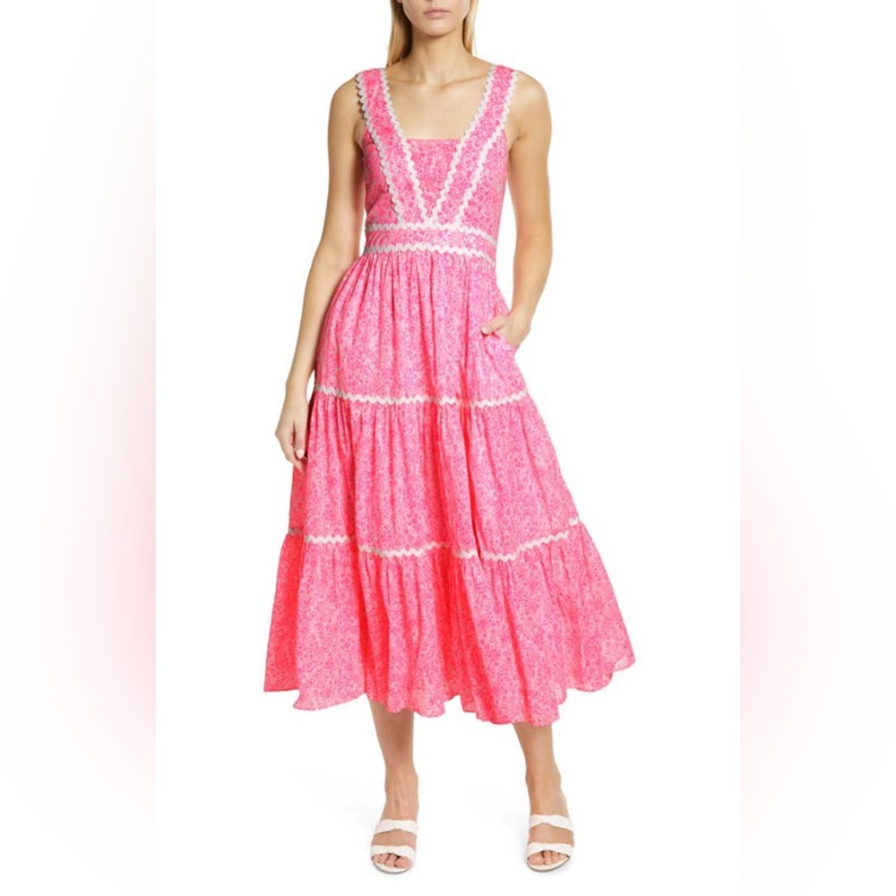 Lilly Pulitzer Pollie Midi Dress, Cotton Pink Shandy Invest a Gator, Sz 2 - Picture 3 of 5